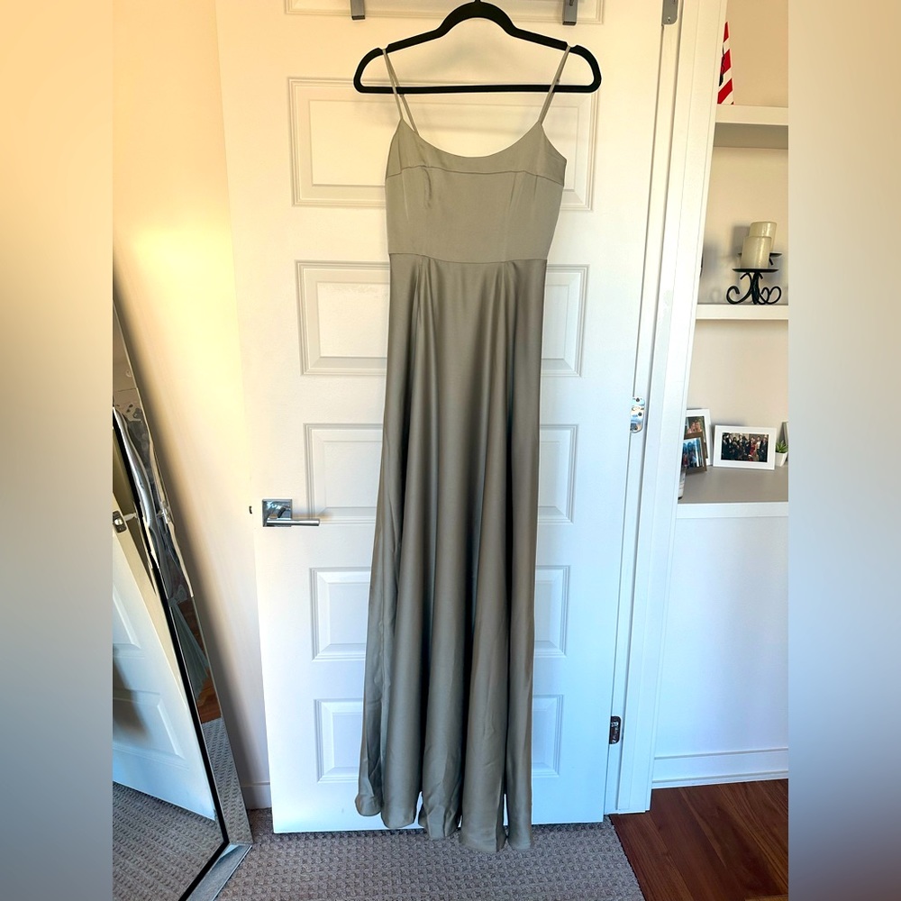 ASOS DESIGN Bridesmaid satin cami maxi dress in sage green (NWT)